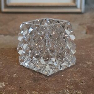 Vintage Diamond Cut Crystal Salt Cellar Square Open Salt Dish Clear Glass